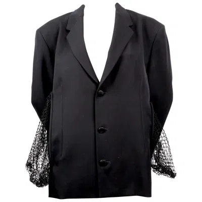Pre-owned Yohji Yamamoto 1995  Dark Navy Blue Wool Jacket With Fishnet Pockets