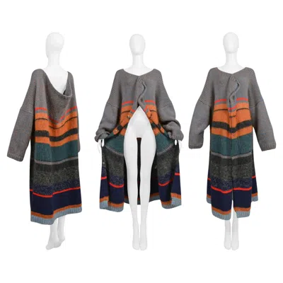 Pre-owned Yohji Yamamoto 1998 Multi Color Stripe Oversize Maxi Sweater In Black