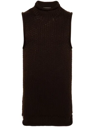 Pre-owned Yohji Yamamoto 2000 Ribbed-knit Wool Vest In Brown