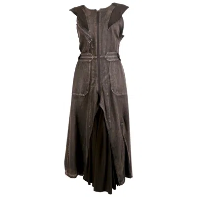Pre-owned Yohji Yamamoto 2002  Distressed Black Denim And Silk Runway Dress