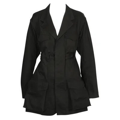 Pre-owned Yohji Yamamoto 2003  Black Cotton Runway Coat With Threaded Belt