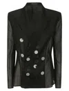 Yohji Yamamoto Double-breasted Semi-sheer Blazer In Black