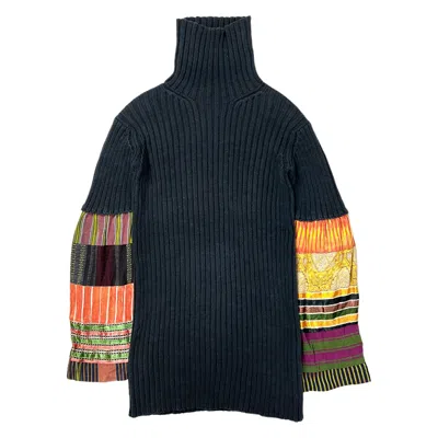 Pre-owned Yohji Yamamoto 80's Mainline Hybridity Oriental Textile Turtleneck Knitwear In Black