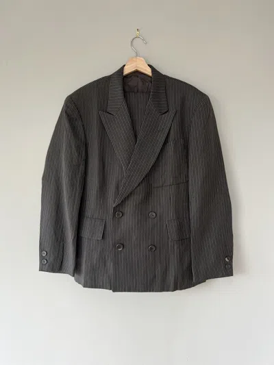 Pre-owned Yohji Yamamoto 80's Pinstripe Double-breasted Suit In Black