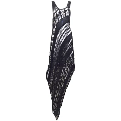 Pre-owned Yohji Yamamoto 90s  Navy Blue Crochet Beach Cover Up Dress