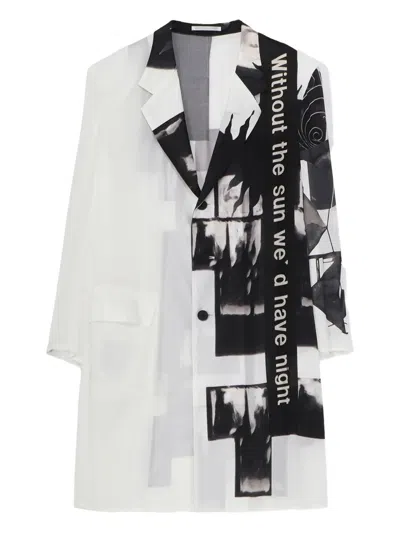 Yohji Yamamoto Mantel Mit Abstraktem Print In White