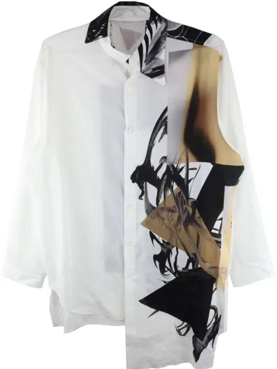 Yohji Yamamoto Abstract-print Long-sleeve Shirt In White