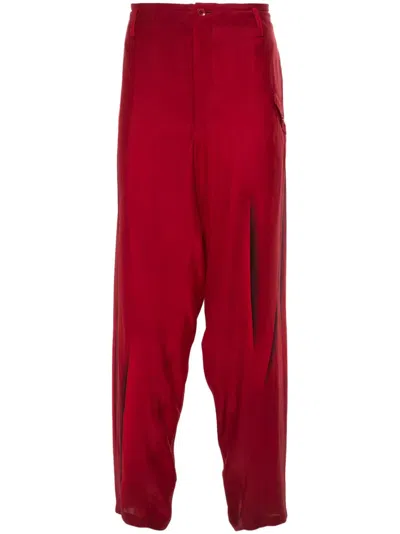 Yohji Yamamoto Abstract-print Silk Trousers In Red