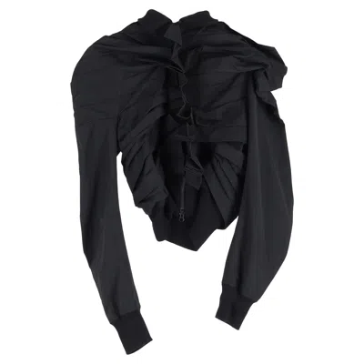 Yohji Yamamoto Accordion Puff Sleeve Zipup Jacket In Black Cotton