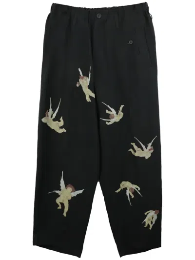 Yohji Yamamoto Angel-print Trousers In Black