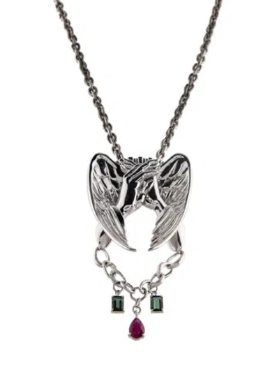 Pre-owned Yohji Yamamoto Angel Wing Pendant Necklace, 24" In Multi