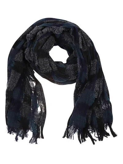 Yohji Yamamoto Artisanal Wool Blend Scarf With Openwork Check Pattern In Black