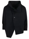 Yohji Yamamoto Asymmetric Black Wool Cardigan With Snap Closure And Modern Silhouette In Black