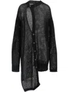 Yohji Yamamoto Asymmetrical Open Knit Cardigan With Ribbed Cuffs In Black