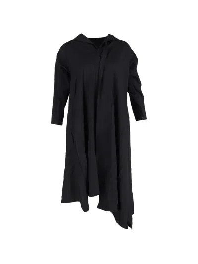Pre-owned Yohji Yamamoto Asymmetric Cotton Midi Dress In Black