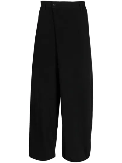 Yohji Yamamoto Tailored Cropped Trousers Elastic Waistband In Black