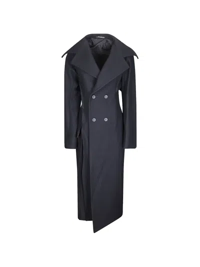 Yohji Yamamoto Asymmetric Double-breasted Coat In Blue