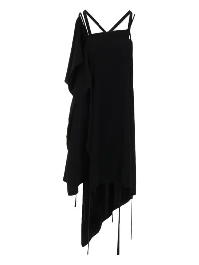 Yohji Yamamoto Asymmetric Draped Dress In Black
