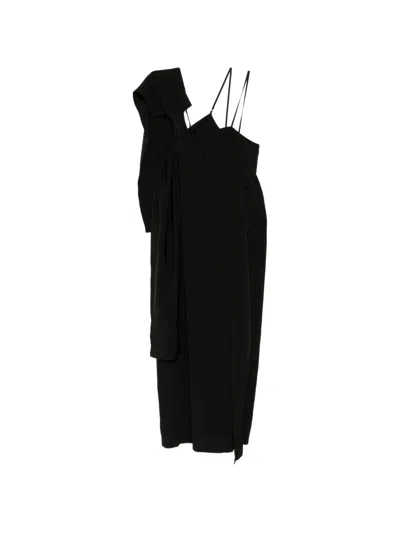 Yohji Yamamoto Asymmetric Draped Dress In Black