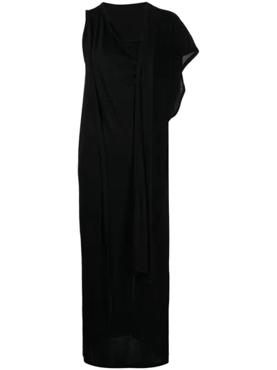Yohji Yamamoto Asymmetric Draped Maxi Dress In Black