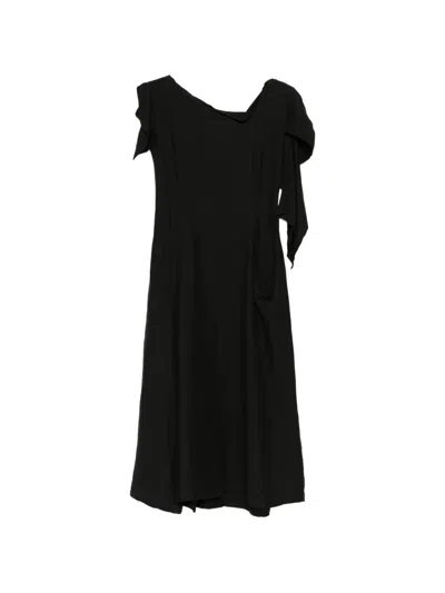 Yohji Yamamoto Asymmetric Draped Midi Dress In Black