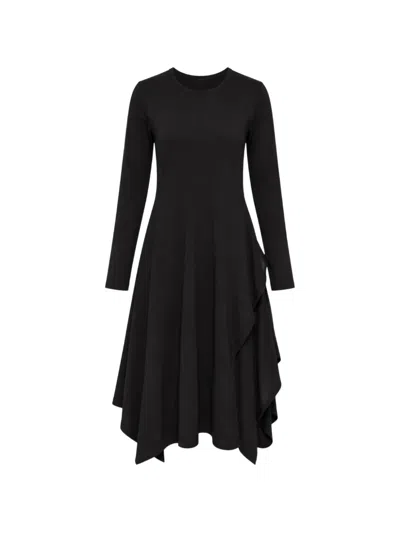 Yohji Yamamoto Asymmetric Draped Midi Dress In Black