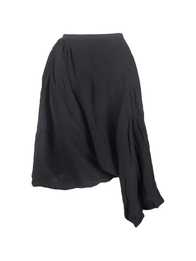 Pre-owned Yohji Yamamoto Asymmetric Draped Skirt In Black