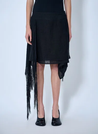 Yohji Yamamoto Asymmetric Fringe Skirt In Black