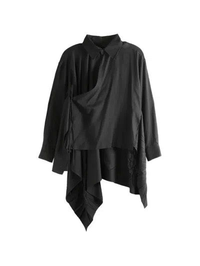Yohji Yamamoto Asymmetric Handkerchief-hem Shirt In Black