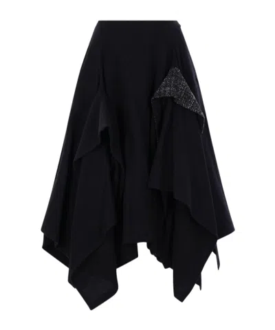 Yohji Yamamoto Asymmetric Hem Midi Skirt In Black
