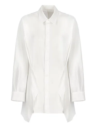 Yohji Yamamoto Asymmetric Hem Overlapped Seam Blouse In White