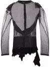 Yohji Yamamoto Asymmetric-hem Sheer Organza Top In 黑色