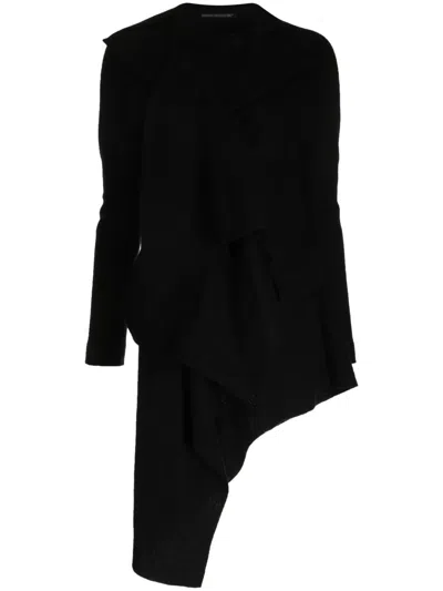 Yohji Yamamoto Asymmetric-hem Wool Coat In Black