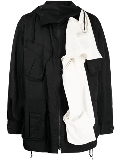 Yohji Yamamoto Asymmetric Hooded Jacket In Black