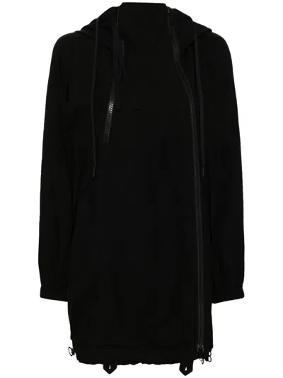 Yohji Yamamoto Asymmetric Hooded Jacket In Schwarz