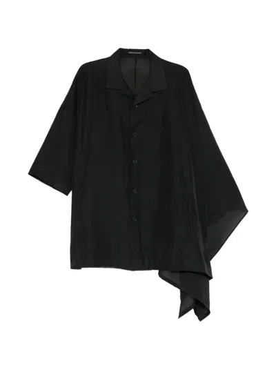 Yohji Yamamoto Asymmetric Lawn Cape Shirt In Black