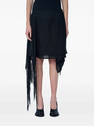 Yohji Yamamoto Asymmetric Layered-fringe Midi Skirt In Blue