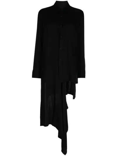 Yohji Yamamoto Asymmetric Long-sleeve Shirtdress In Black