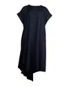 Yohji Yamamoto Asymmetric Midi Dress In Black Wool In Black