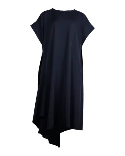 Yohji Yamamoto Asymmetric Midi Dress In Black Wool