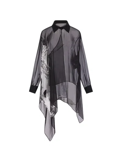 Yohji Yamamoto Asymmetric Printed Shirt In Black