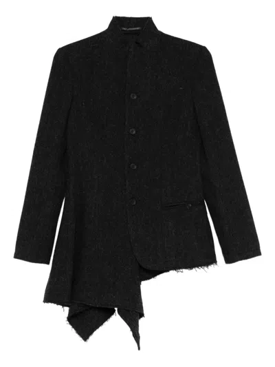 Yohji Yamamoto Asymmetric Raw-cut Hem Jacket In Gray