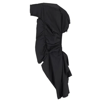 Yohji Yamamoto Asymmetric Ruched Midi Dress In Black Polyester