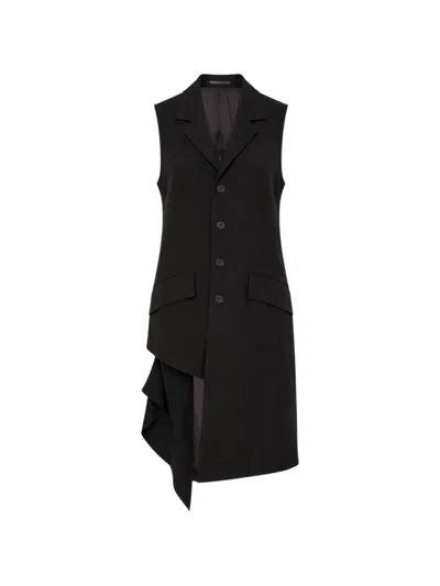 Yohji Yamamoto Asymmetric Ruffled Sleeveless Coat In Black
