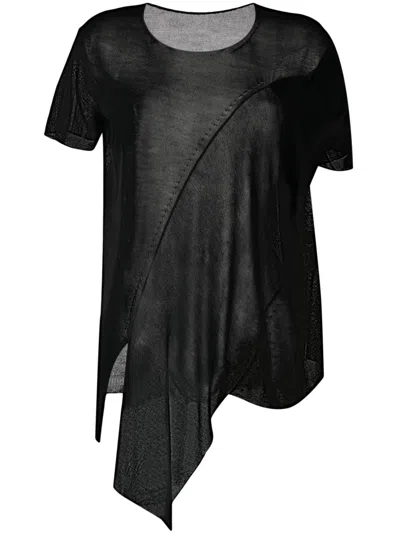 Yohji Yamamoto Asymmetric Semi-sheer T-shirt In Black