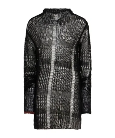 Yohji Yamamoto Asymmetric Sheer Knit Long Sweater In Black