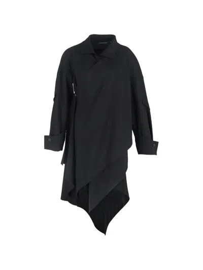 Pre-owned Yohji Yamamoto Asymmetric Shirt Dress In Black