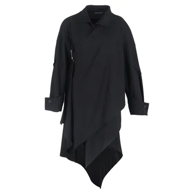 Yohji Yamamoto Asymmetric Shirt Dress In Black Polyester