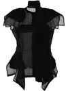 Yohji Yamamoto Asymmetric Silk Top In Black