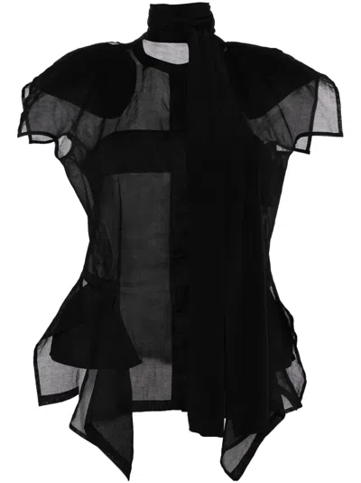 Yohji Yamamoto Asymmetric Silk Top In Black